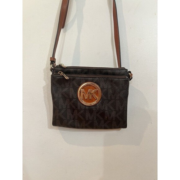 Michael Kors Jet Set MK Signature Canvas Coated PVC Crossbody Purse Bag - Picture 1 of 6